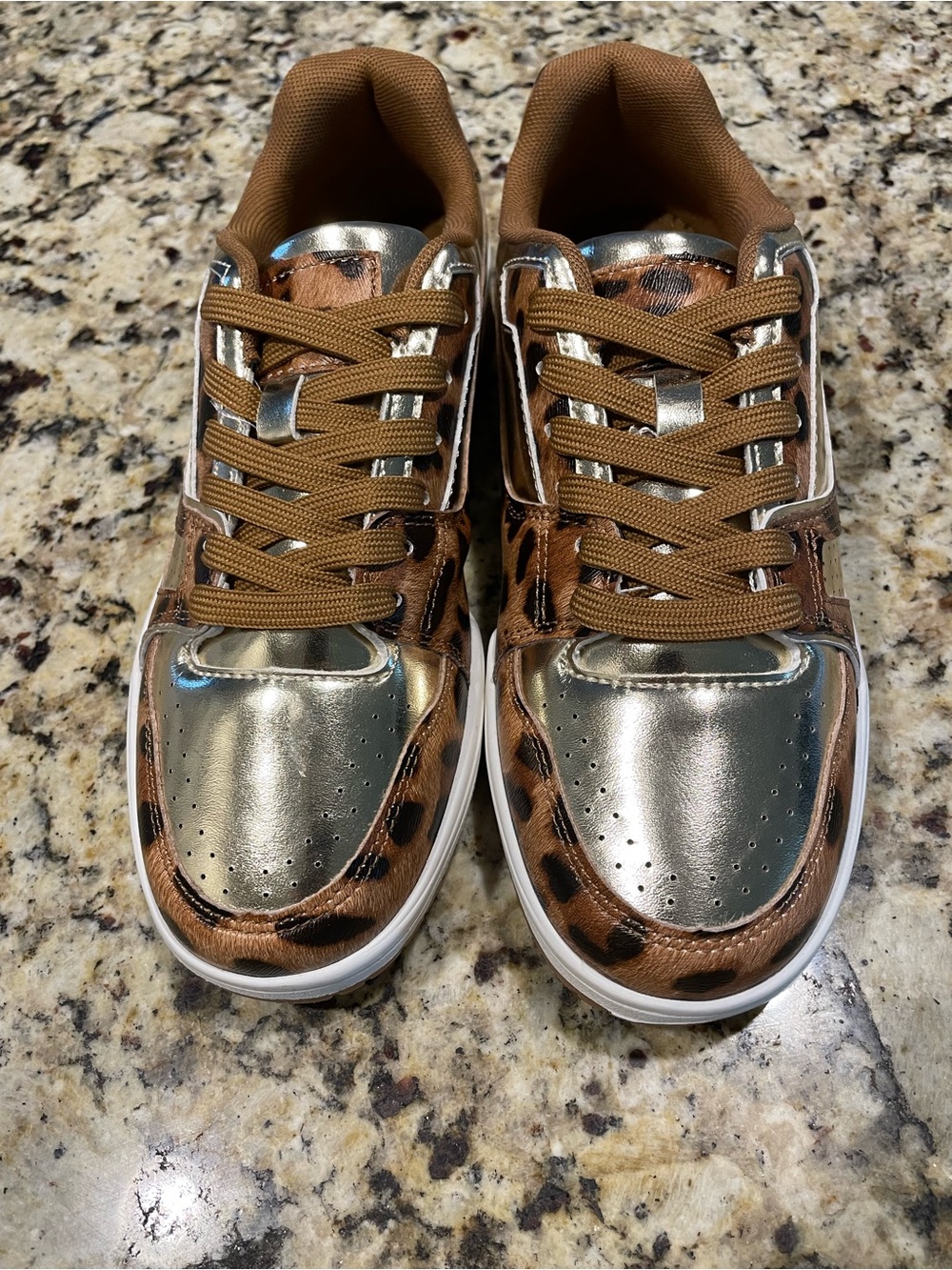 Women’s Metallic Gold Brown Leopard Print Sneakers
